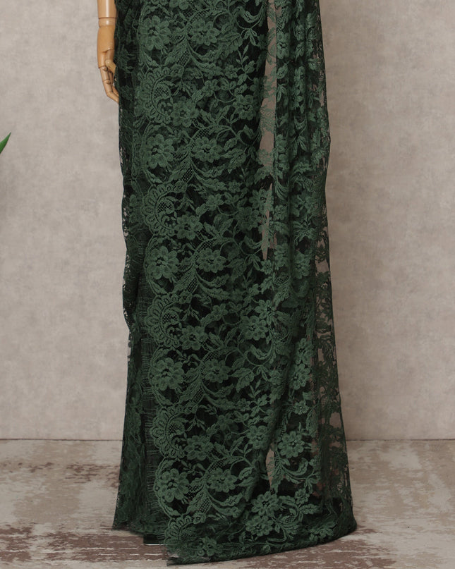 Green & Black Premium French 2-Tone Chantilly Lace Saree Fabric – 5.5 Meters Length, 110 Cms Width, Imported from France-D25702 Regal Fabrics