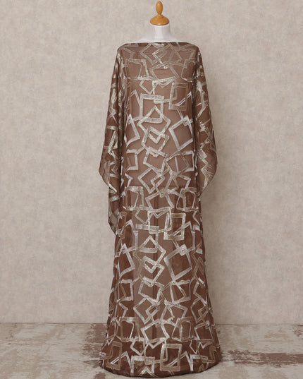 قماش ديراك من الحرير الصومالي شيفون لوركس معدني هندسي بني - 3.5 متر، عرض 140 سم، صنع في كوريا الجنوبية - D24768