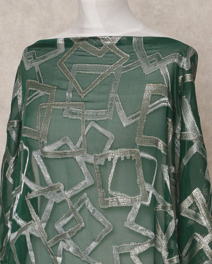 قماش ديراك من الحرير الصومالي، شيفون، لوركس، هندسي معدني، أخضر داكن - 3.5 متر، عرض 140 سم، صنع في كوريا الجنوبية - D24765