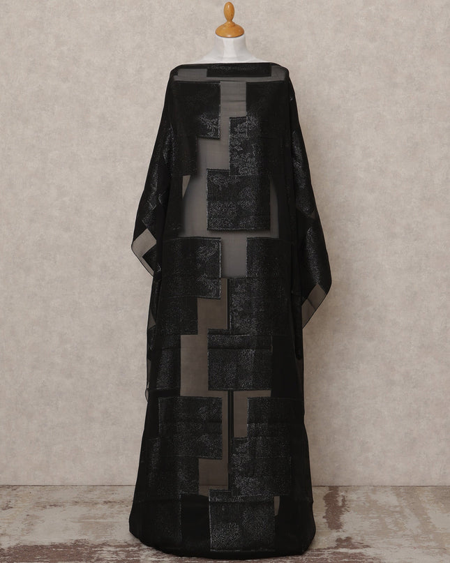 قماش ديراك شيفون حرير صومالي أسود غامق مع لوركس معدني - 3.5 متر، عرض 140 سم، صنع في كوريا الجنوبية - D24566
