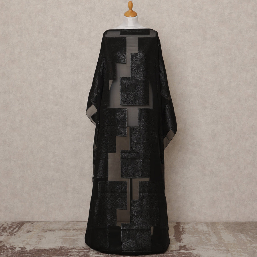 قماش ديراك شيفون حرير صومالي أسود غامق مع لوركس معدني - 3.5 متر، عرض 140 سم، صنع في كوريا الجنوبية - D24566