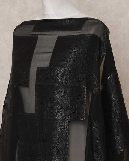 قماش ديراك شيفون حرير صومالي أسود غامق مع لوركس معدني - 3.5 متر، عرض 140 سم، صنع في كوريا الجنوبية - D24566