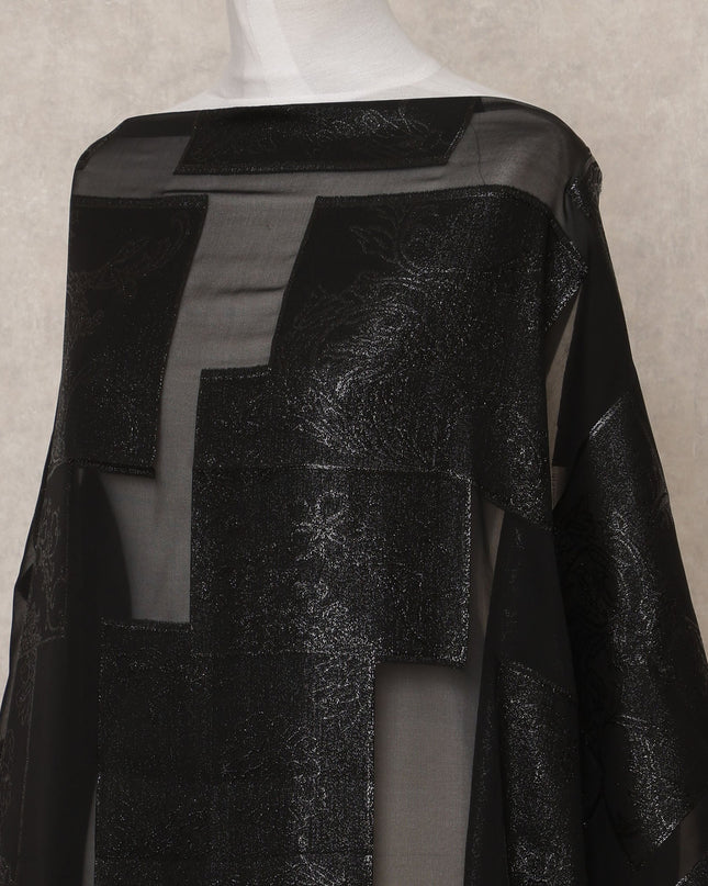 قماش ديراك شيفون حرير صومالي أسود غامق مع لوركس معدني - 3.5 متر، عرض 140 سم، صنع في كوريا الجنوبية - D24566