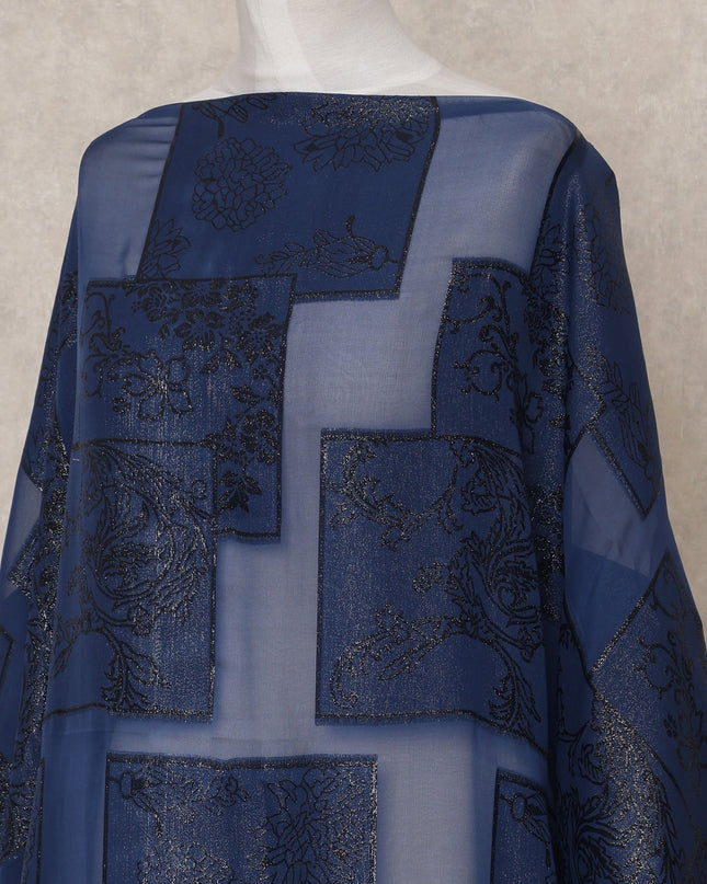 Dark Navy Blue Somali Silk Chiffon Dirac Fabric with Metallic Lurex – 3.5 Mtrs, Width 140 Cms, Made in South Korea-D24562 Regal Fabrics