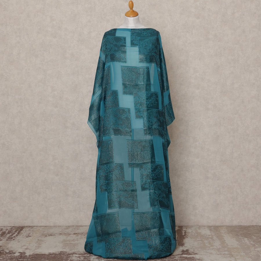 قماش ديراك شيفون حرير صومالي أخضر مزرق مع لوركس معدني - 3.5 متر، عرض 140 سم، صنع في كوريا الجنوبية - D24560