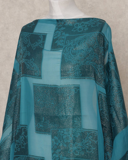 قماش ديراك شيفون حرير صومالي أخضر مزرق مع لوركس معدني - 3.5 متر، عرض 140 سم، صنع في كوريا الجنوبية - D24560