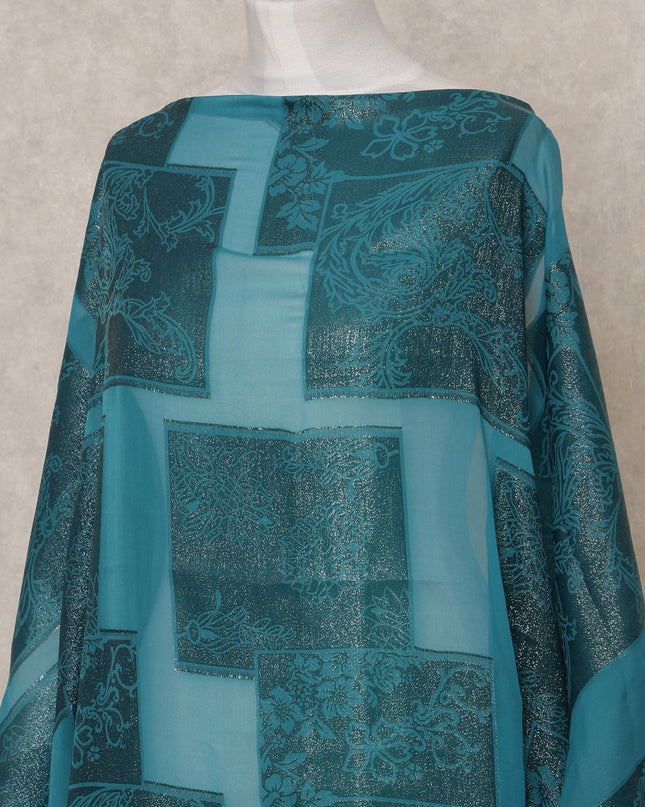 قماش ديراك شيفون حرير صومالي أخضر مزرق مع لوركس معدني - 3.5 متر، عرض 140 سم، صنع في كوريا الجنوبية - D24560