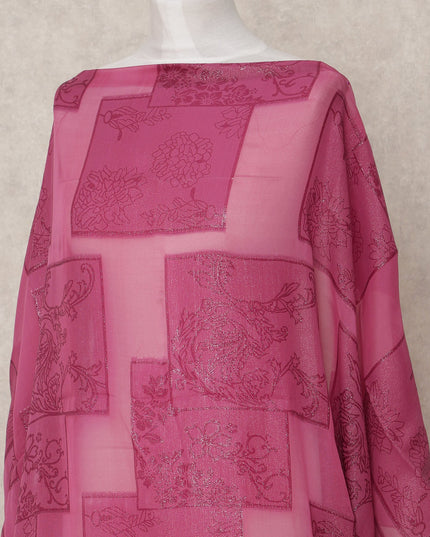 Rosewood Pink Somali Silk Chiffon Dirac Fabric with Metallic Lurex – 3.5 Mtrs, Width 140 Cms, Made in South Korea-D24567