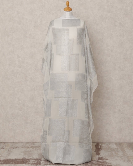 Ivory Pure Silk Chiffon Somali Dirac Fabric with Metallic Silver Lurex, 3.5 Mtrs, Width 140 Cms, Made in South Korea-D24522