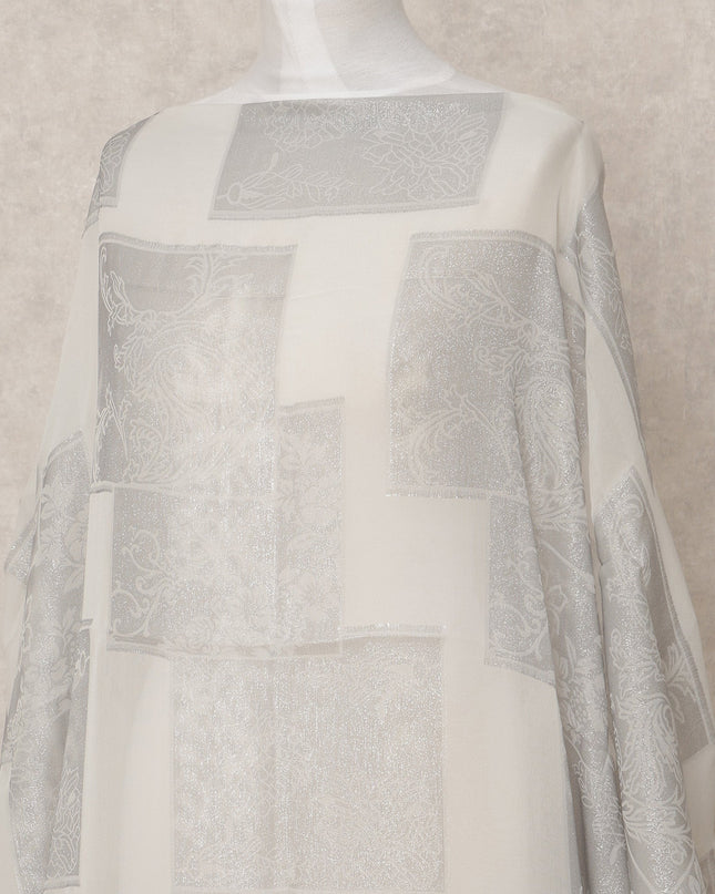 Ivory Pure Silk Chiffon Somali Dirac Fabric with Metallic Silver Lurex, 3.5 Mtrs, Width 140 Cms, Made in South Korea-D24522