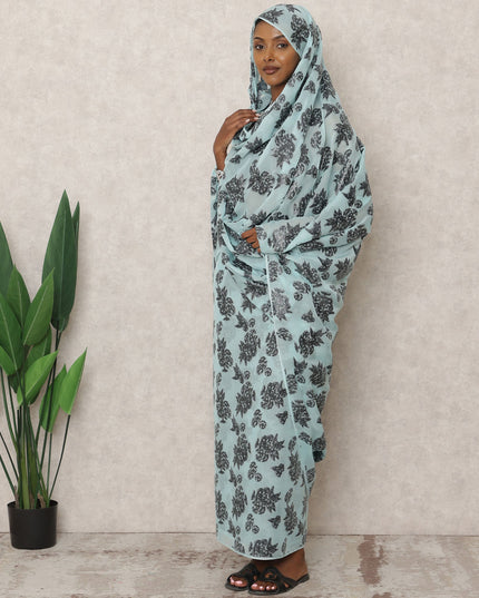 ثوب سوداني تقليدي أزرق سماوي، مصنوع من قماش شيفون حرير نقي ولوركس معدني، بطول 4.5 متر، عرض 140 سم، صنع في كوريا الجنوبية - D24494