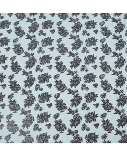 Light Blue Floral Pattern Silk Chiffon Fabric with Metallic Lurex, 110 Cms, South Korea-D25499