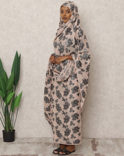 ثوب سوداني تقليدي باللون البيج، مصنوع من قماش شيفون حرير نقي بطول 4.5 متر وقماش لوركس معدني، عرض 140 سم، صنع في كوريا الجنوبية - D24492