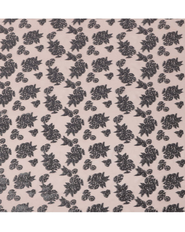 Peach Floral Pattern Silk Chiffon Fabric with Metallic Lurex, 110 Cms, South Korea-D25498