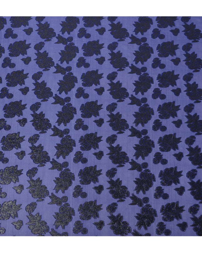 Blue Floral Pattern Silk Chiffon Fabric with Metallic Lurex, 110 Cms, South Korea-D25496
