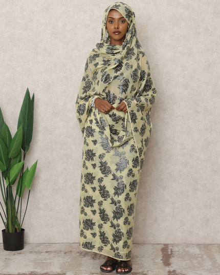 ثوب سوداني تقليدي أصفر اللون، مصنوع من قماش شيفون حرير نقي بطول 4.5 متر وقماش لوركس معدني، عرض 140 سم، صنع في كوريا الجنوبية - D24493