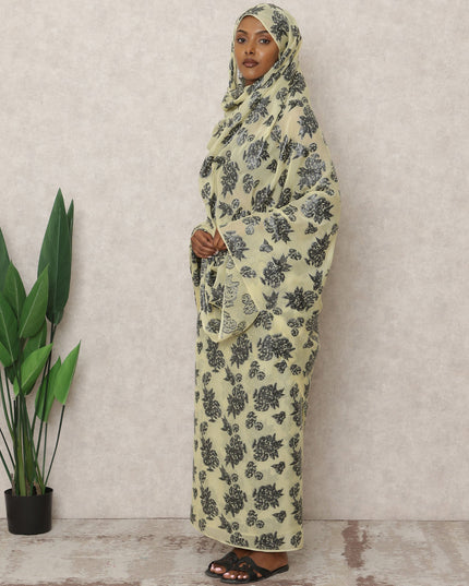 ثوب سوداني تقليدي أصفر اللون، مصنوع من قماش شيفون حرير نقي بطول 4.5 متر وقماش لوركس معدني، عرض 140 سم، صنع في كوريا الجنوبية - D24493