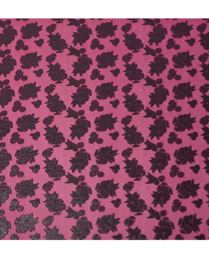 Pink Floral Pattern Silk Chiffon Fabric with Metallic Lurex, 110 Cms, South Korea-D25497