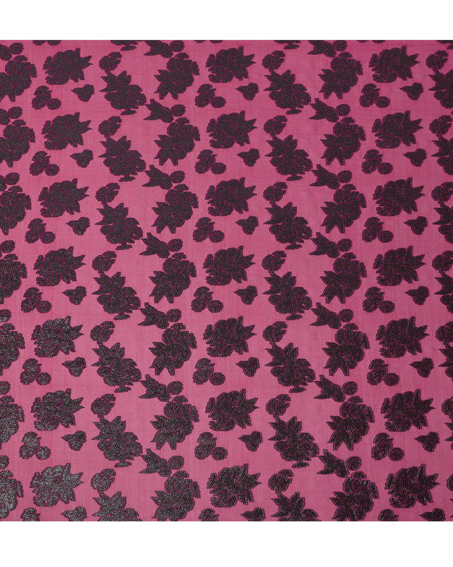 Pink Floral Pattern Silk Chiffon Fabric with Metallic Lurex, 110 Cms, South Korea-D25497
