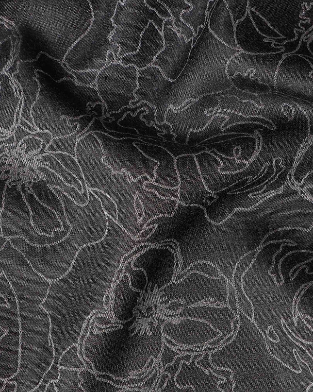 Black Self Design Crepe Fabric 140cm
