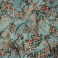 Teal Base Vintage Floral Printed Pure Silk Satin Fabric with film metallic 140 Cms Width Made in South Korea-D24924