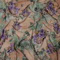 Beige Base Purple Floral Bouquet Printed Pure Silk Satin Fabric with film metallic 140 Cms Width Made in South Korea-D24928