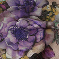 Beige Base Purple Floral Bouquet Printed Pure Silk Satin Fabric with film metallic 140 Cms Width Made in South Korea-D24928