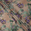 Beige Base Purple Floral Bouquet Printed Pure Silk Satin Fabric with film metallic 140 Cms Width Made in South Korea-D24928