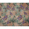 Beige Base Purple Floral Bouquet Printed Pure Silk Satin Fabric with film metallic 140 Cms Width Made in South Korea-D24928