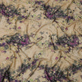 Beige Base Purple Abstract Mosaic Printed Pure Silk Satin Fabric with film metallic 140 Cms Width Made in South Korea-D24926
