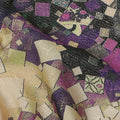 Beige Base Purple Abstract Mosaic Printed Pure Silk Satin Fabric with film metallic 140 Cms Width Made in South Korea-D24926