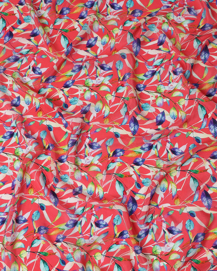 Red Leaf Printed Viscose Crepe 110cm