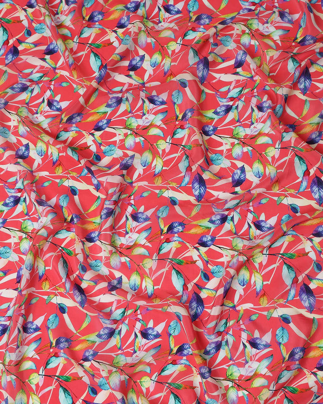 Red Leaf Printed Viscose Crepe 110cm