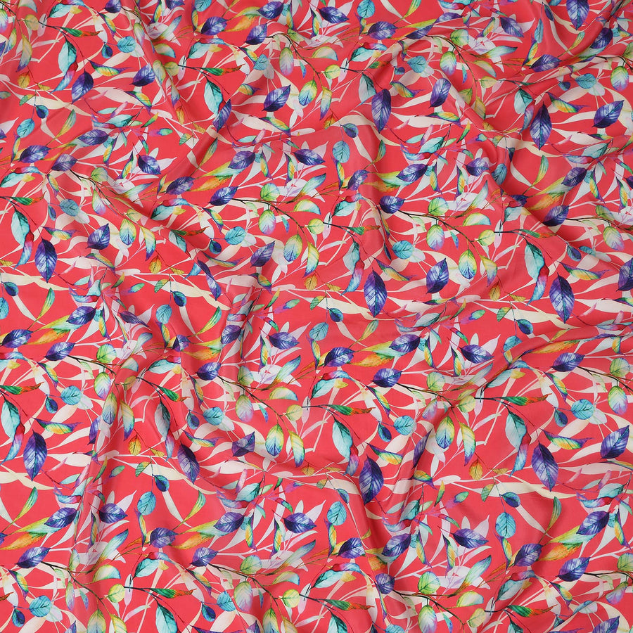 Red Leaf Printed Viscose Crepe 110cm