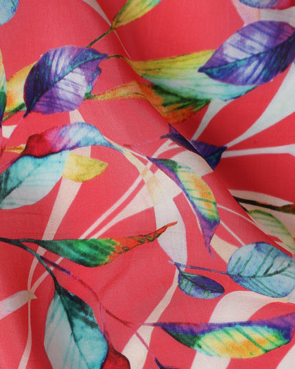 Red Leaf Printed Viscose Crepe 110cm