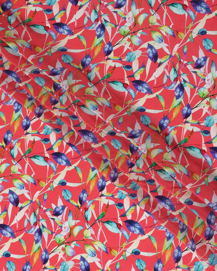 Red Leaf Printed Viscose Crepe 110cm