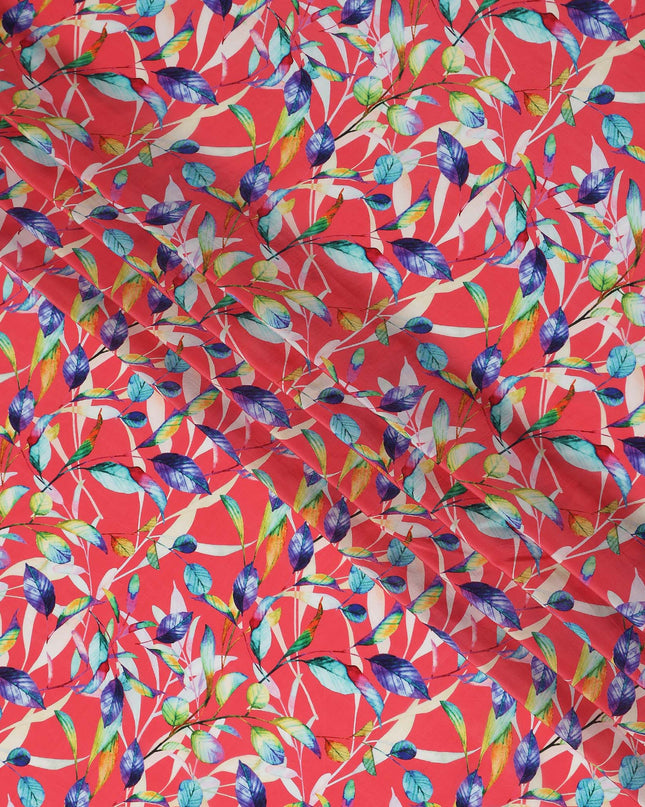 Red Leaf Printed Viscose Crepe 110cm