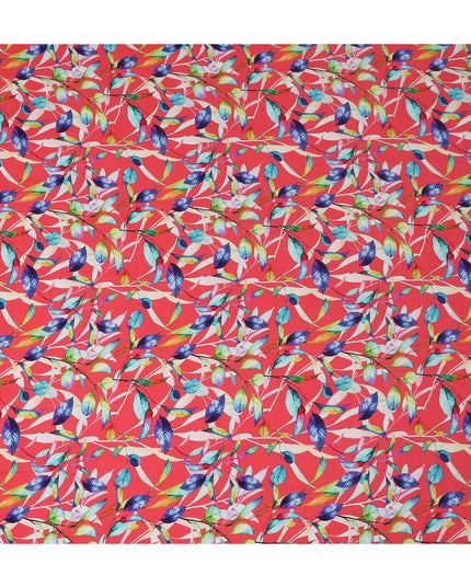Red Leaf Printed Viscose Crepe 110cm
