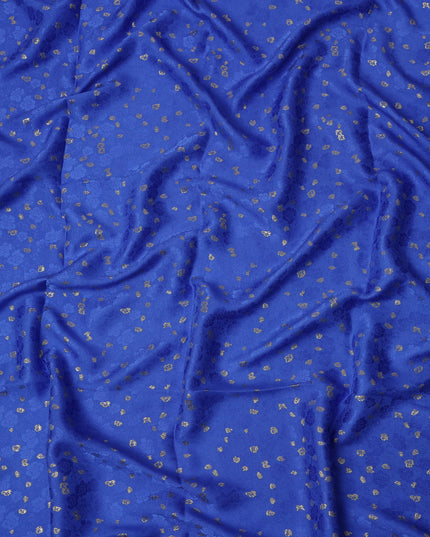 Royal Blue Metallic Motif Pure Silk Satin Fabric 140 Cms Width Made in India-D24930
