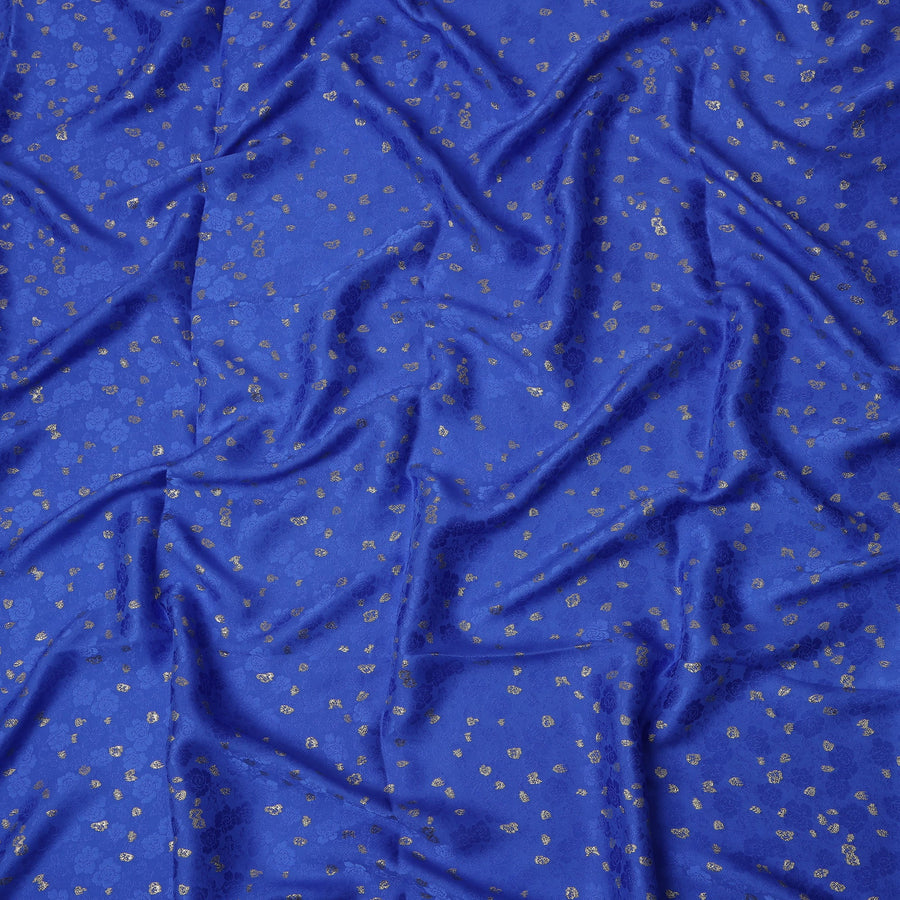 Royal Blue Metallic Motif Pure Silk Satin Fabric 140 Cms Width Made in India-D24930