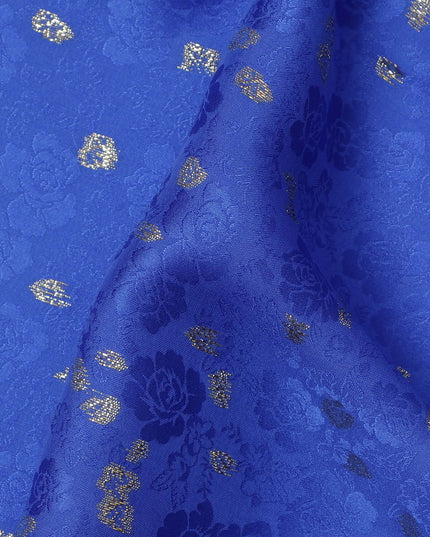 Royal Blue Metallic Motif Pure Silk Satin Fabric 140 Cms Width Made in India-D24930