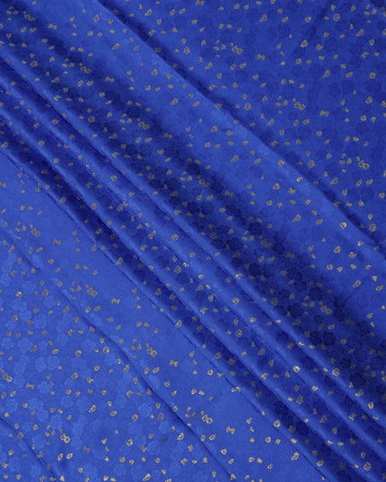 Royal Blue Metallic Motif Pure Silk Satin Fabric 140 Cms Width Made in India-D24930