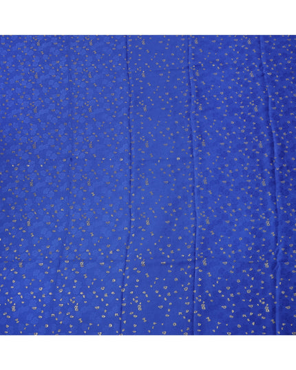 Royal Blue Metallic Motif Pure Silk Satin Fabric 140 Cms Width Made in India-D24930