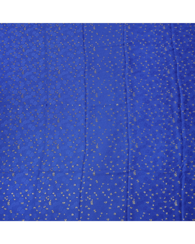 Royal Blue Metallic Motif Pure Silk Satin Fabric 140 Cms Width Made in India-D24930