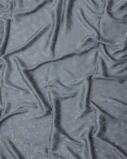 Grey Metallic Motif Pure Silk Satin Fabric 140 Cms Width Made in India-D24931