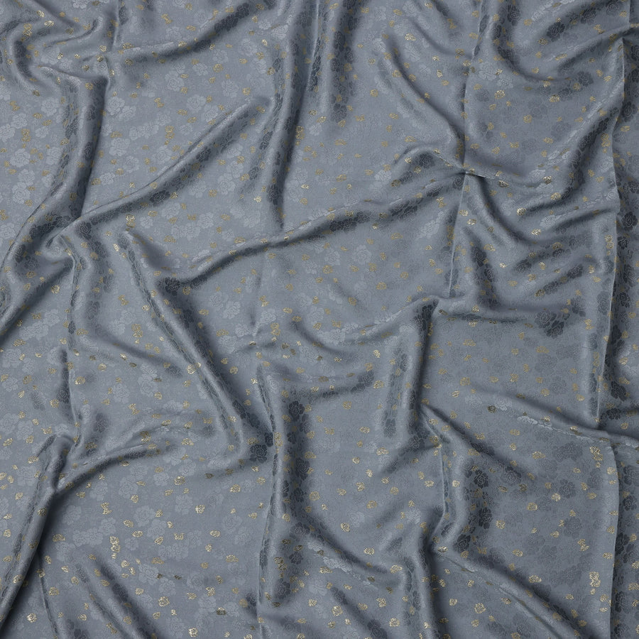 Grey Metallic Motif Pure Silk Satin Fabric 140 Cms Width Made in India-D24931
