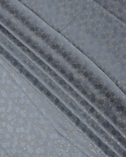 Grey Metallic Motif Pure Silk Satin Fabric 140 Cms Width Made in India-D24931