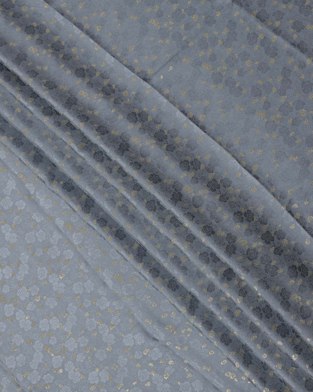 Grey Metallic Motif Pure Silk Satin Fabric 140 Cms Width Made in India-D24931