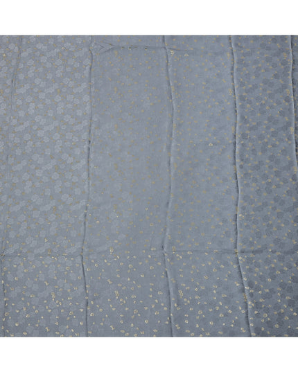 Grey Metallic Motif Pure Silk Satin Fabric 140 Cms Width Made in India-D24931