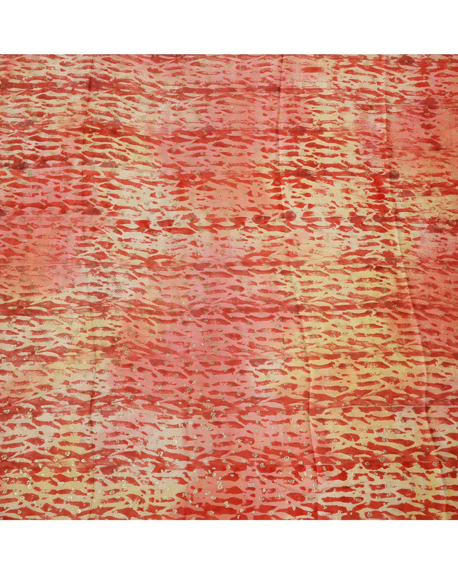 Red and Gold Abstract Pattern Pure Silk Satin Fabric with Metallic Accents 140 Cms Width Made in India-D24932